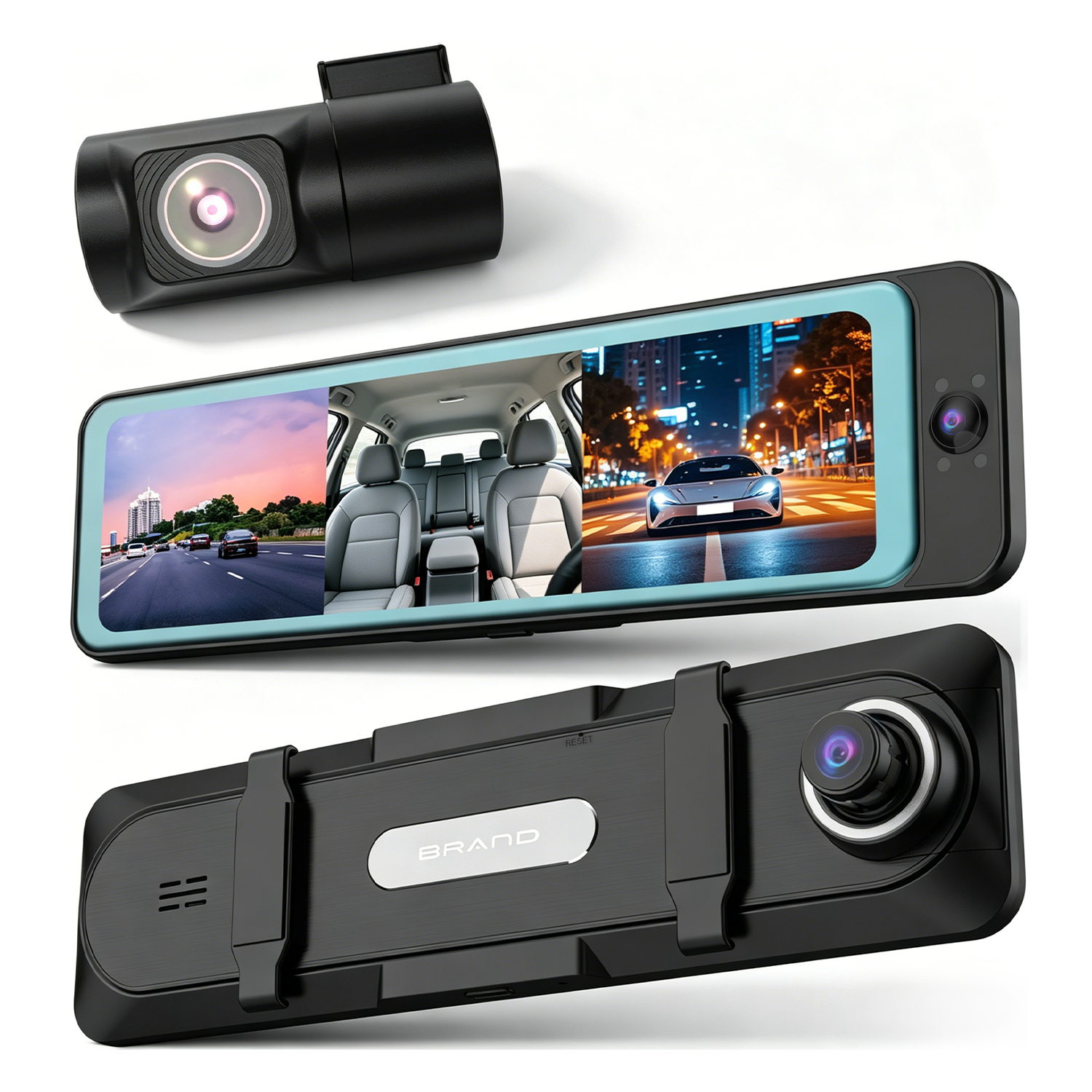 2K902 Three-Channel Fisheye Mirror Dash Cam